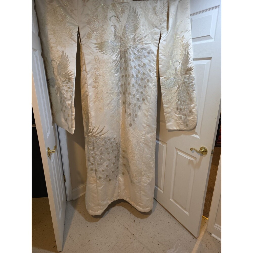 VTG Japanese Kimono Wedding White Uchikake Bride Costume Phoenix Silk Read